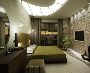 Дизайн узкой спальни с балконом