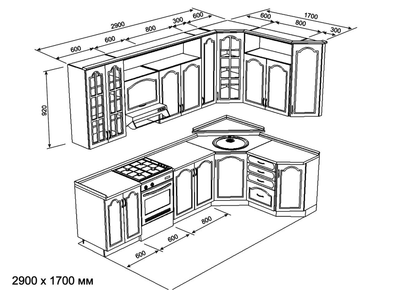 Чертёж кухни угловой 2.90