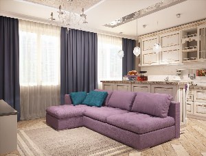 Лиловый сиреневый диван в интерьере