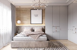 Интерьер спальни со светлой мебелью