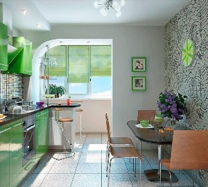 Интерьер маленькой кухни с балконом