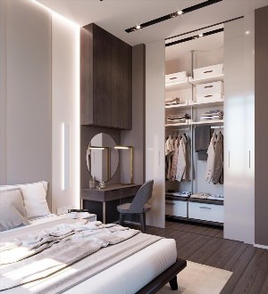 Дизайн маленькой спальни с гардеробной