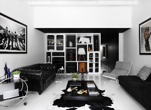 Интерьер гостиной в черно белом цвете