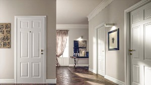 Интерьер комнаты с белыми дверями