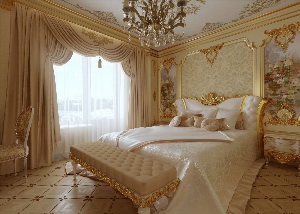 Бело золотая спальня