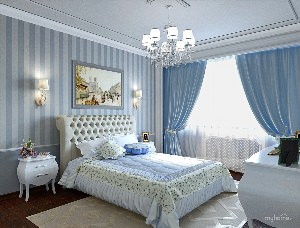 Интерьер спальни в голубых тонах