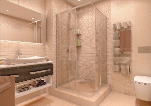 Ванная комната с душем из плитки