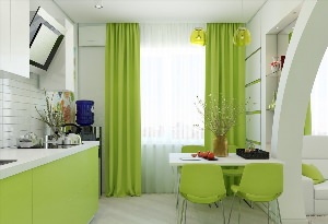 Тюль для кухни зеленого цвета