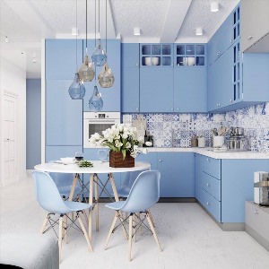 Кухня нежно голубого цвета