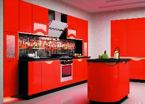 Кухня с красными фасадами