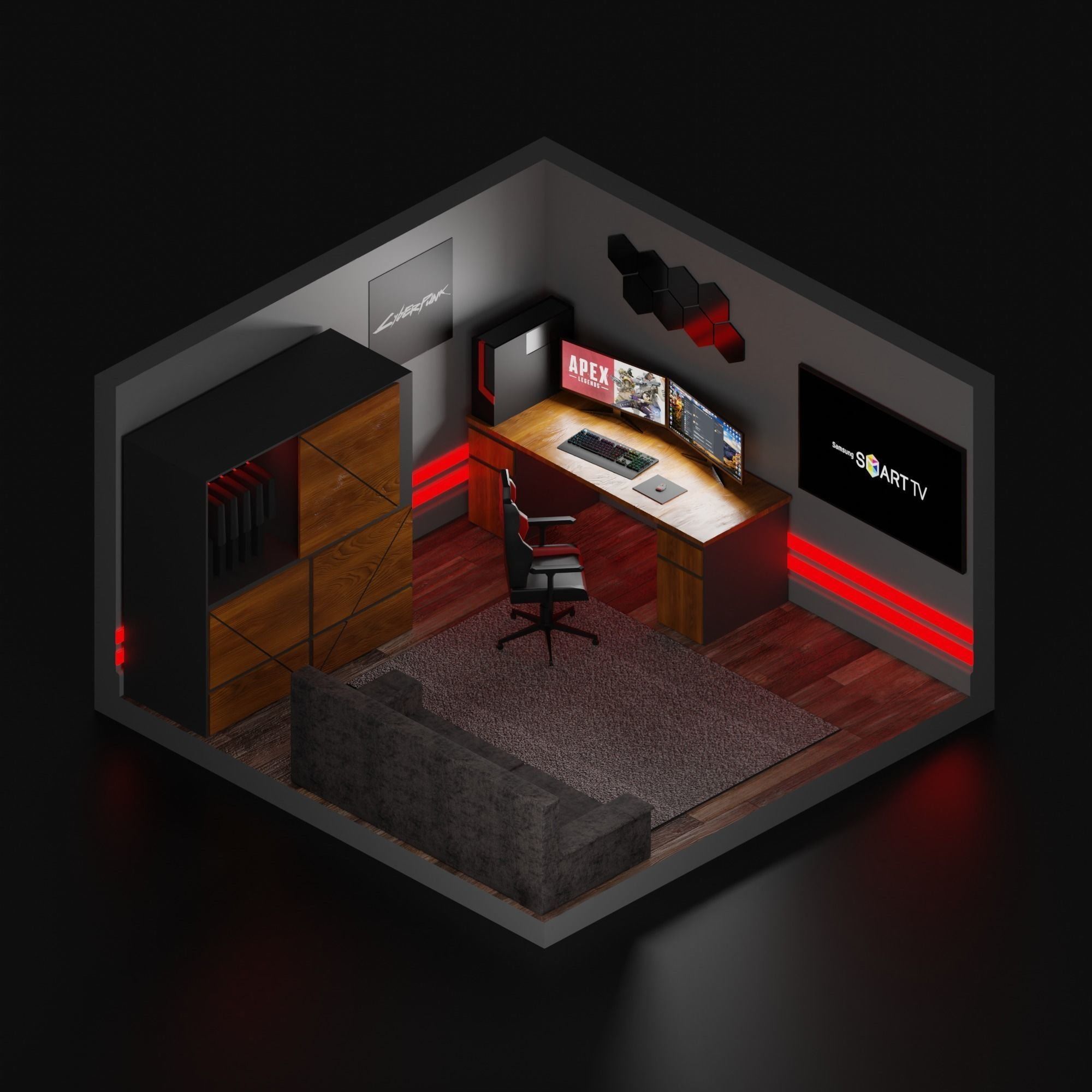 моделирование комнаты 3д с мебелью
