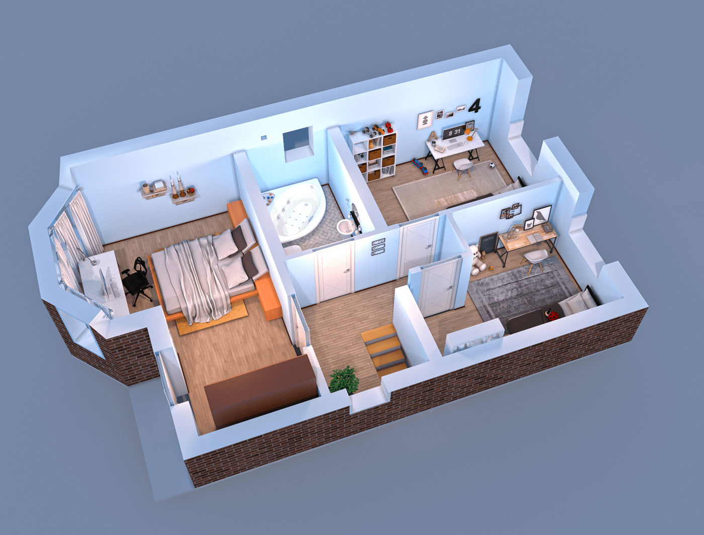 Дом двухэтажный планировка 3d