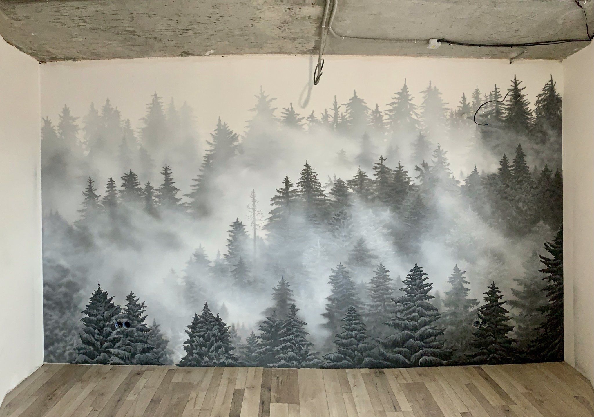 лес в тумане в интерьере