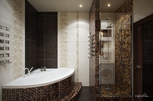 Бежевый коричневый дизайн ванной