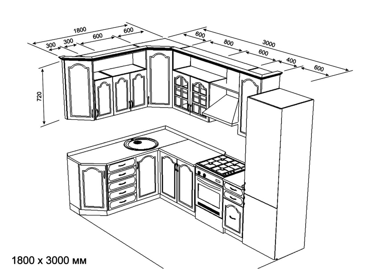 Угловые кухни дизайн проекты с размерами