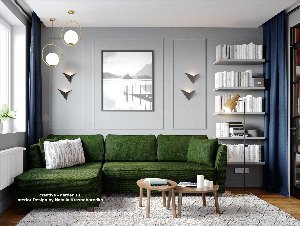 Зеленый диван в белом интерьере
