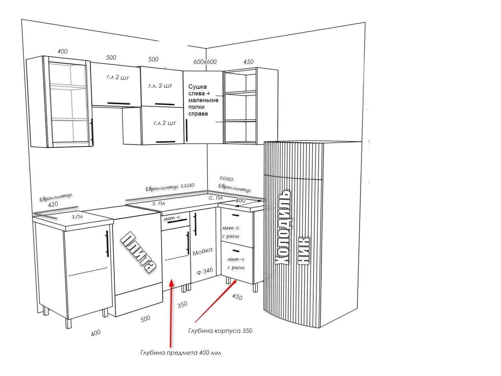 Чертежи кухонных гарнитуров угловых с размерами в хрущевке ,1600-2000мм
