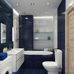 Маленькая ванная комната в синем цвете