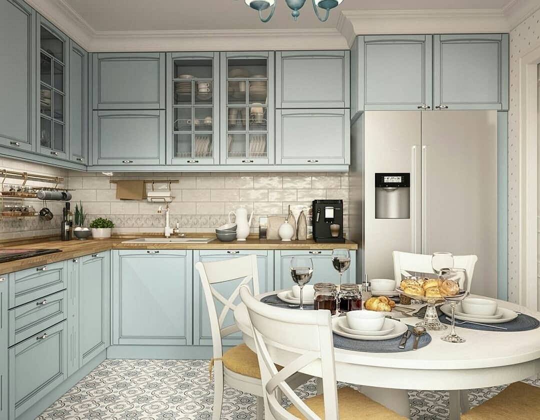 голубая кухня в классическом стиле