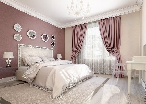 Пудровый цвет в интерьере спальни