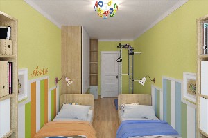 Узкая спальня для двоих детей