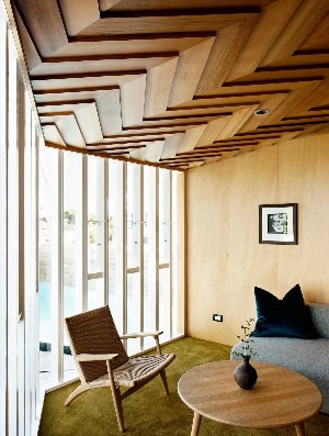 Потолок из фанеры в деревянном