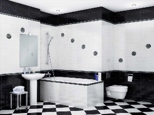 Ванна черно белая плитка дизайн