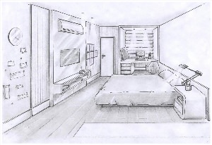Угловая перспектива интерьера комнаты
