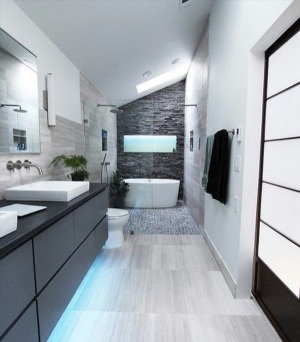 Дизайн узких ванных комнат