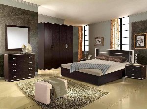 Дизайн спальни с мебелью венге