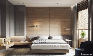 Дизайн спальни с деревянными панелями