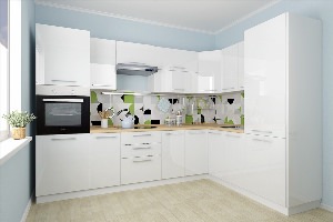 Дизайн кухни белый глянец