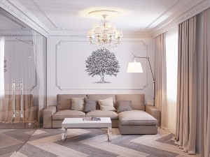 Современный дизайн гостиной в светлых тонах