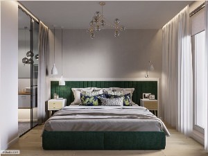Спальня зелено серая