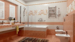 Персиковая плитка для ванной
