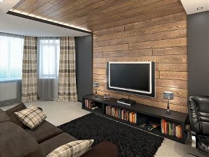 Деревянная стена под телевизор