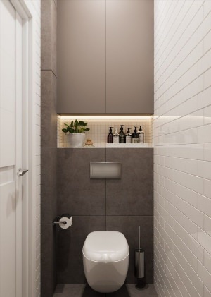 Дизайн маленького туалета с инсталляцией