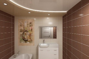 Двухуровневый потолок в ванной комнате
