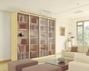 Книжный шкаф в интерьере гостиной