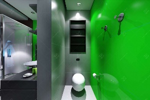 Зеленый унитаз в интерьере туалета