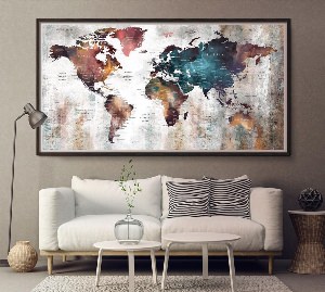Постер карта мира для интерьера