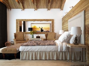 Интерьер спальни в деревянном доме