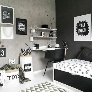 Черно белый интерьер комнаты подростка
