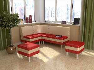 Красный угловой диван на кухню
