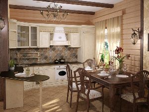 Дизайн деревянной кухни гостиной