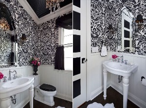 Интерьер ванной в черно белом цвете