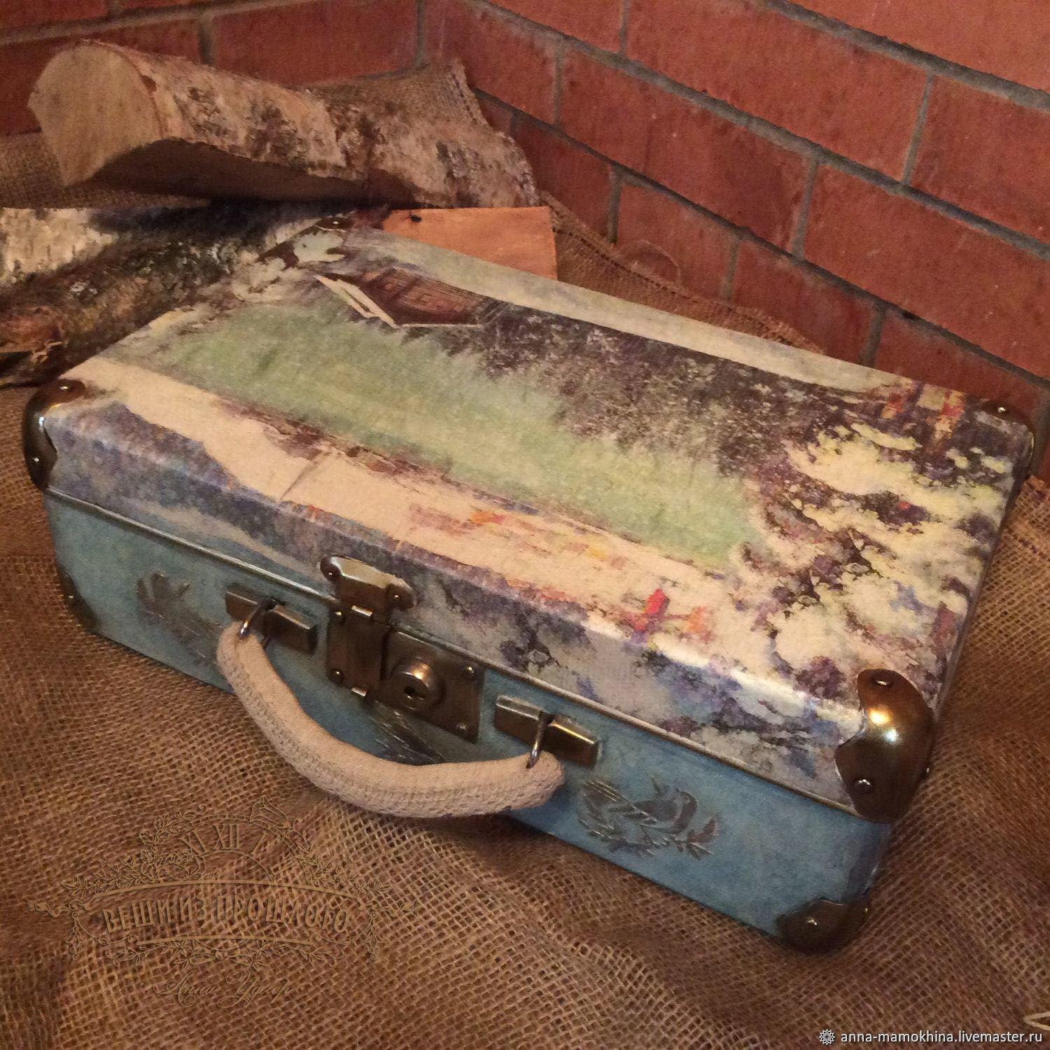 Большой советский ретро чемодан фибровый - под декупаж, реквизит для фото съемки 60х35