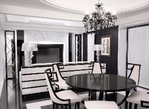 Кухня гостиная в черно белом цвете