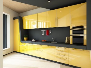Желтая матовая кухня