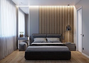 Деревянные рейки в интерьере спальни